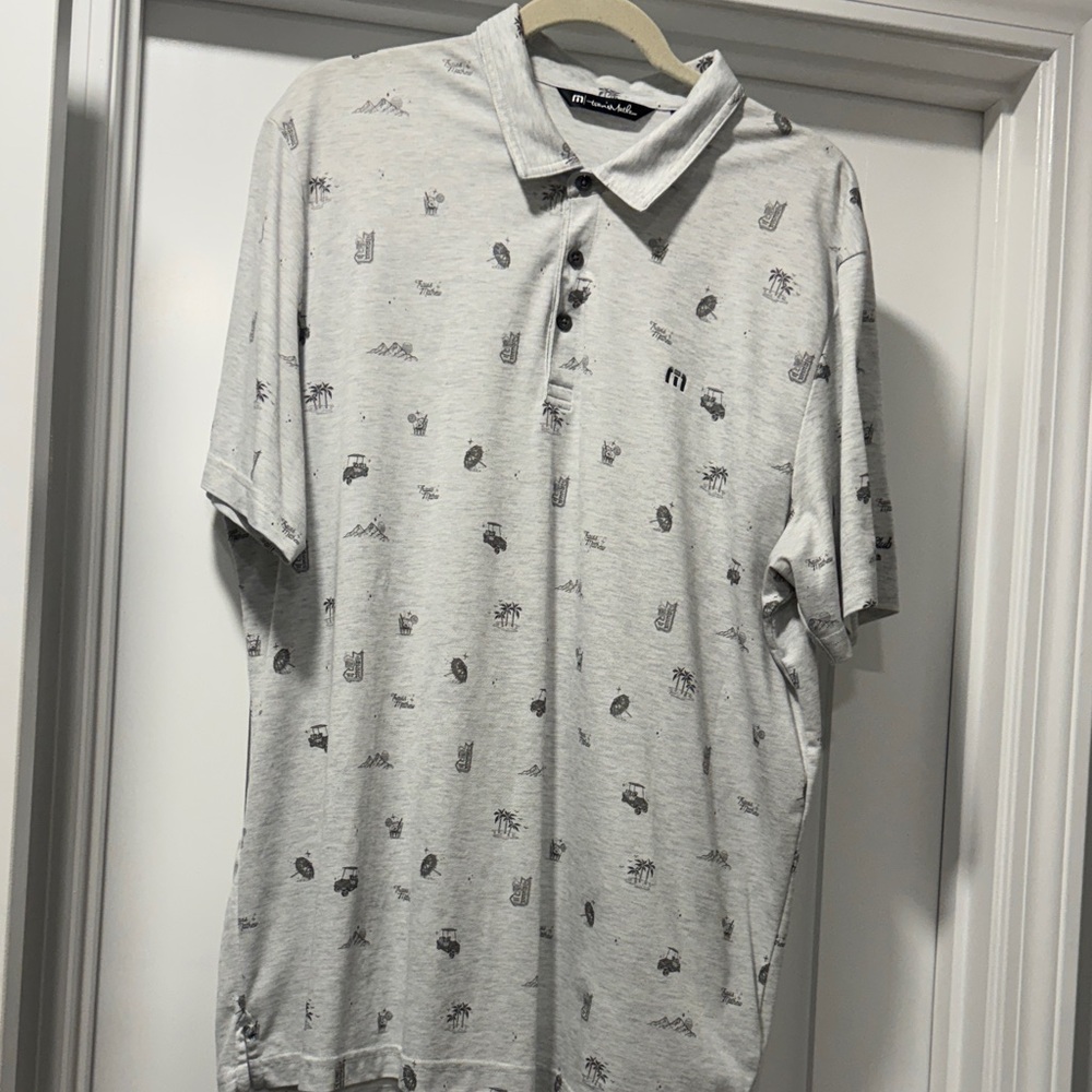 Travis Mathew Light Gray Polo with Subtle Black Print